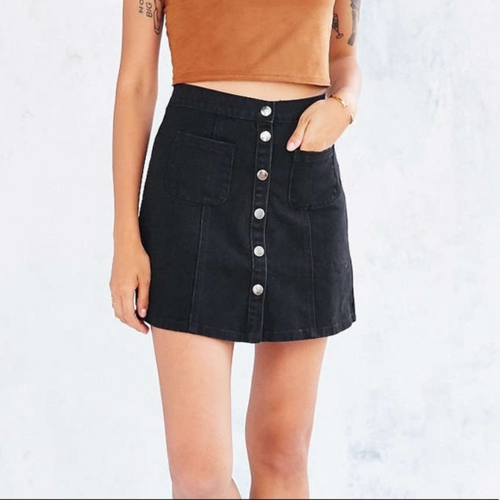 BDG Black Denim Button Front Skirt